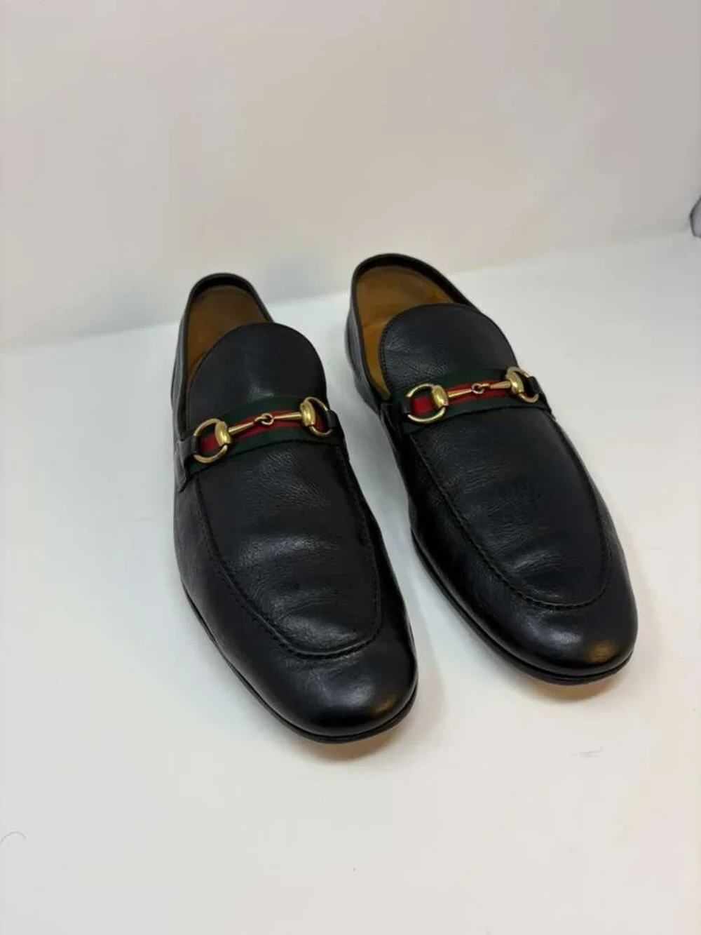 Gucci 322500 Horsebit Web Loafers Black Leather Mens Size 13 Italy
